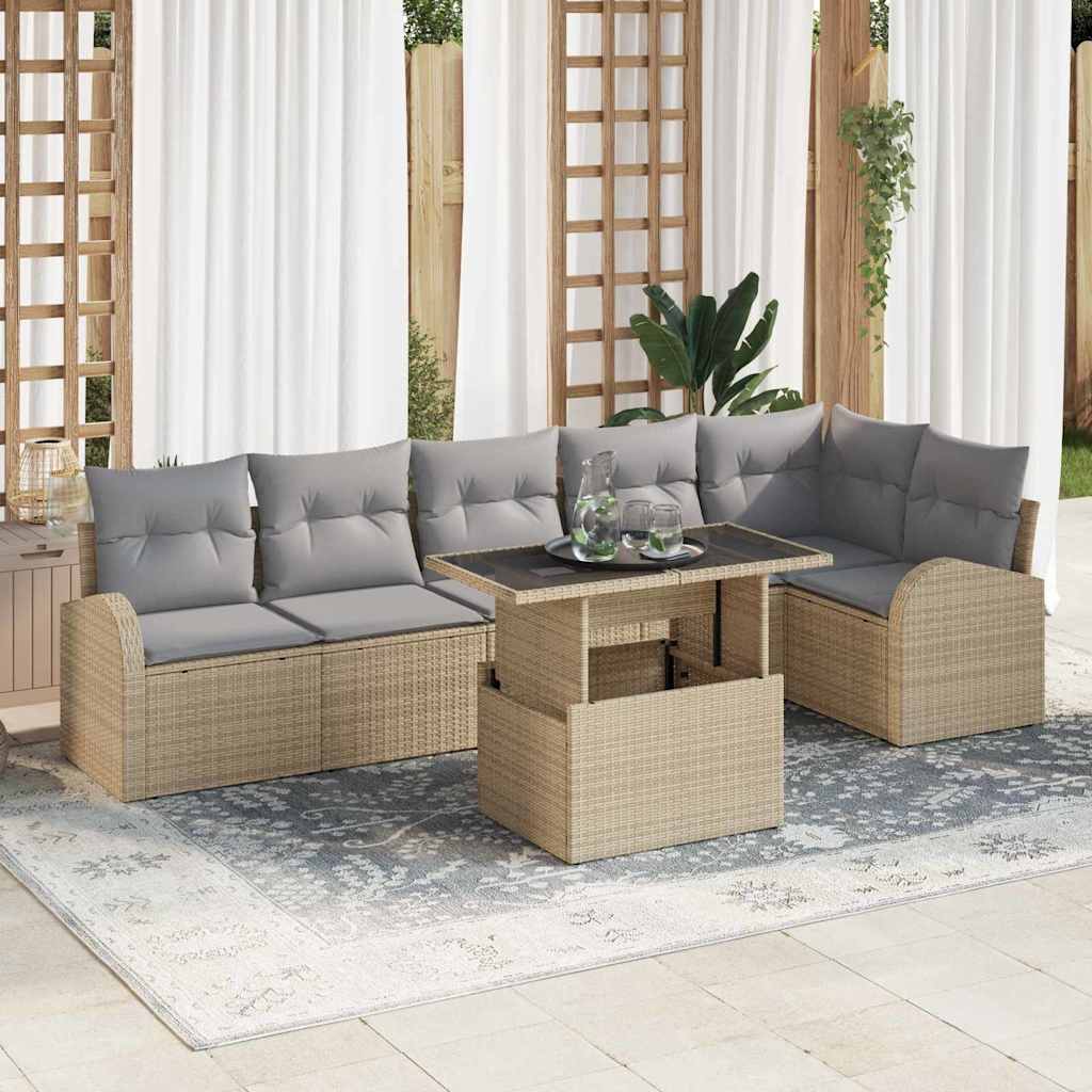 Tuin Sofa Set met kussen 7 pcs beige en lichtgrijs poly rattan is nu te koop bij PeponiXL, paradijselijk wonen!
