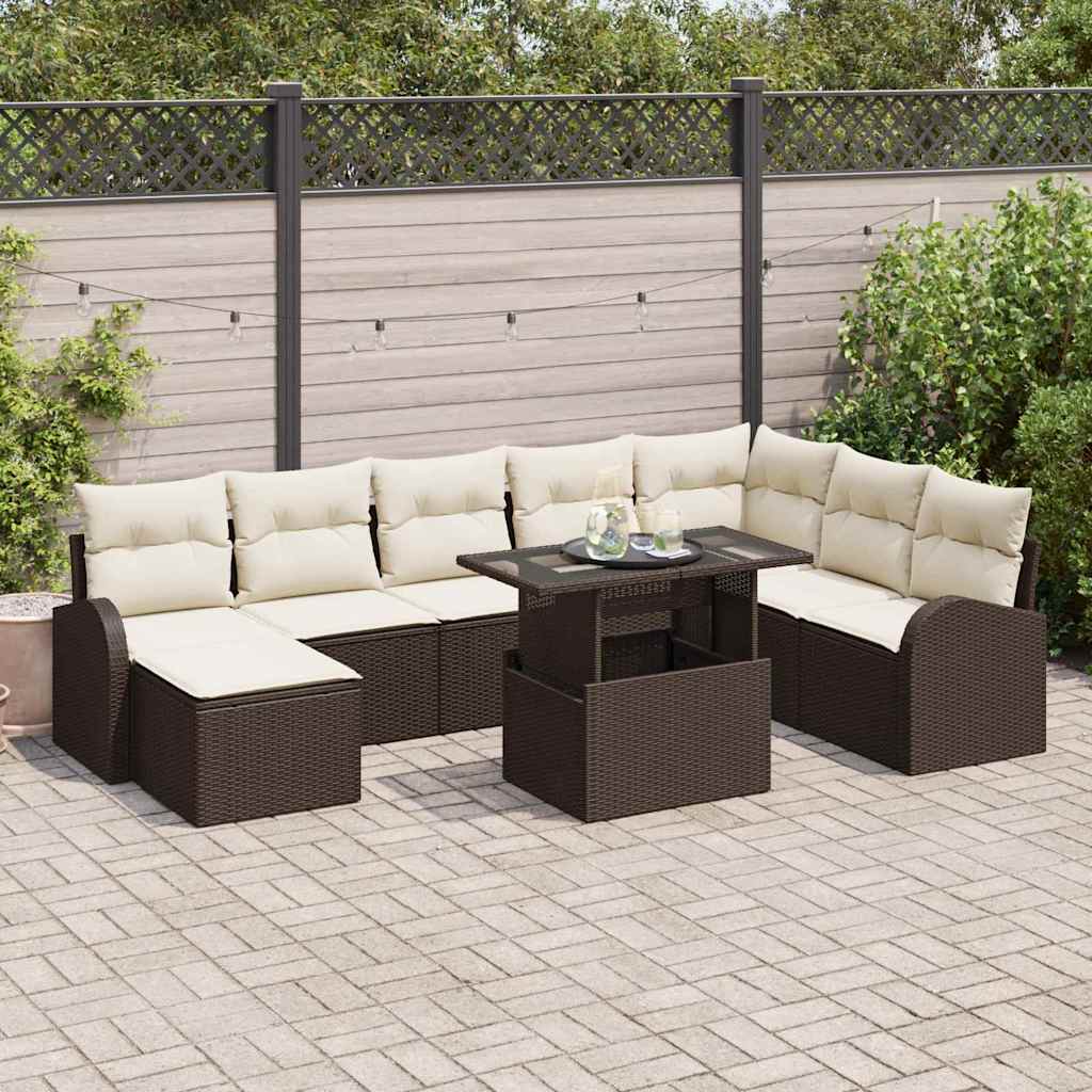 Tuin Sofa Set met kussen 9 pcs Bruin en crème is nu te koop bij PeponiXL, paradijselijk wonen!