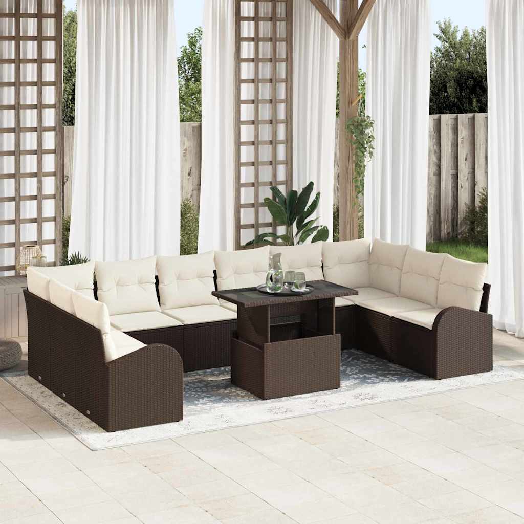 Tuin Sofa Set met opslag 11 pcs Bruin en Crème poly rattan is nu te koop bij PeponiXL, paradijselijk wonen!