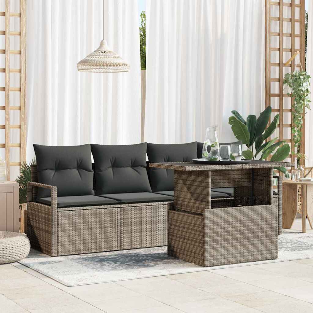 Tuin Sofa Set met opslag met kussen 5 pcs Grijs poly rattan is nu te koop bij PeponiXL, paradijselijk wonen!