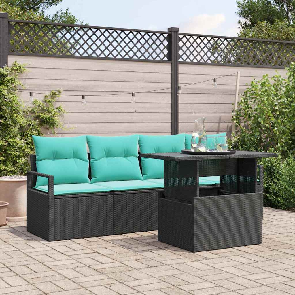 Tuin Sofa Set met opslag met kussen 5 pcs Zwart poly rattan is nu te koop bij PeponiXL, paradijselijk wonen!