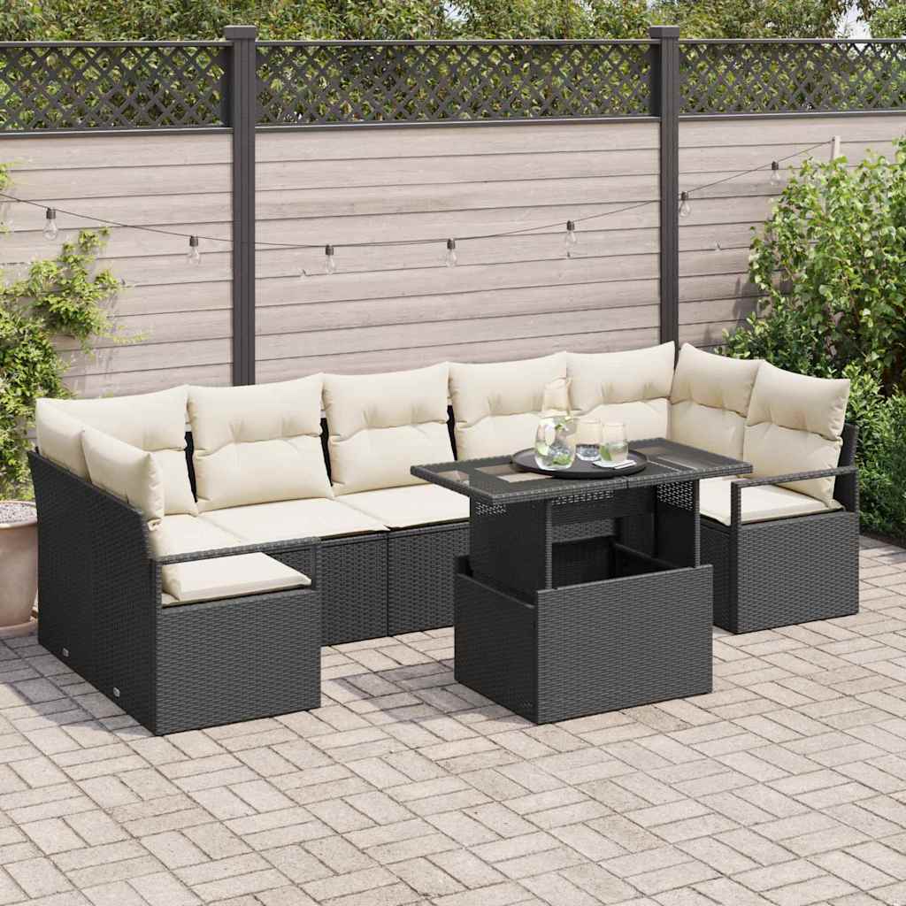 Tuin Sofa Set 8 st 7-Aantal zitplaatsen Zwart en Crème is nu te koop bij PeponiXL, paradijselijk wonen!