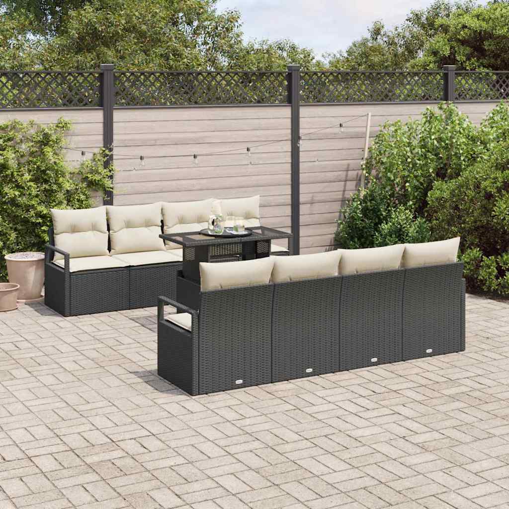 Tuin Sofa Set met opslag 9 pcs Zwart en Crème poly rattan is nu te koop bij PeponiXL, paradijselijk wonen!