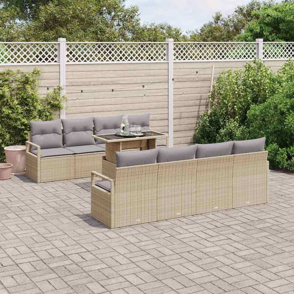 Tuin Sofa Set met opslag 9 pcs Beige en Licht Grijs poly rattan is nu te koop bij PeponiXL, paradijselijk wonen!