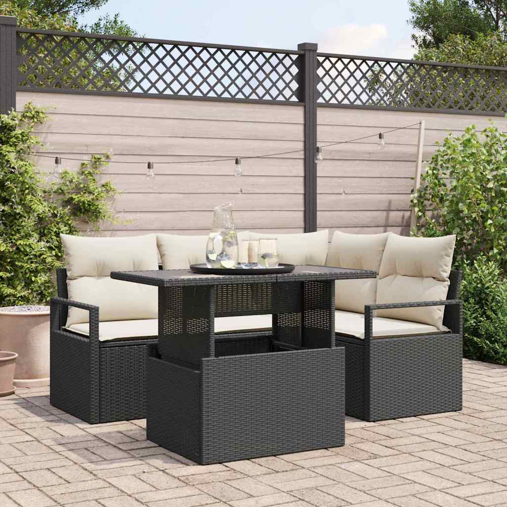 Tuin Sofa Set 5 st 4-Aantal zitplaatsen Zwart en Crème is nu te koop bij PeponiXL, paradijselijk wonen!