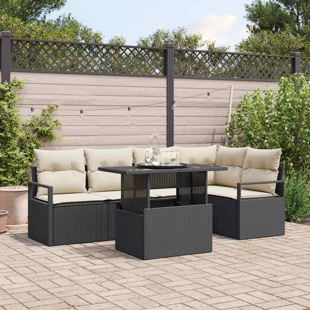 Tuin Sofa Set 6 st 5-Aantal zitplaatsen Zwart en Crème is nu te koop bij PeponiXL, paradijselijk wonen!