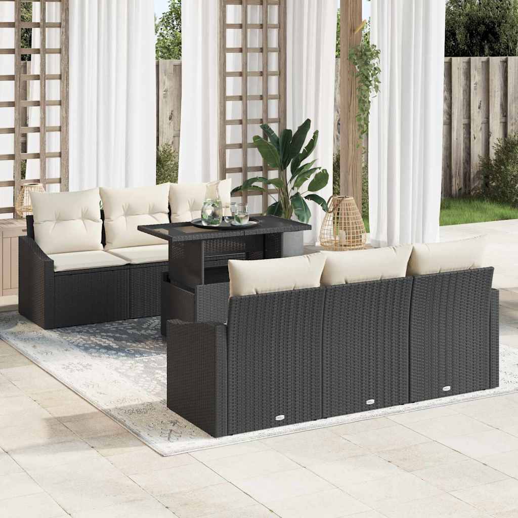 Tuin Sofa Set met kussen 7 pcs Zwart en crème 100 x 55 x 73 cm is nu te koop bij PeponiXL, paradijselijk wonen!
