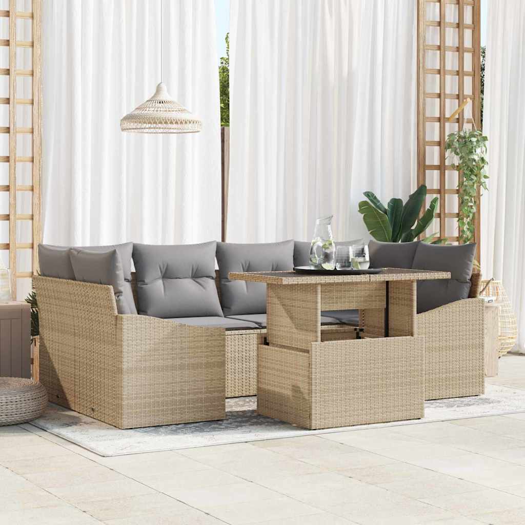 Tuin Sofa Set met kussen 7 pcs beige en lichtgrijs poly rattan is nu te koop bij PeponiXL, paradijselijk wonen!