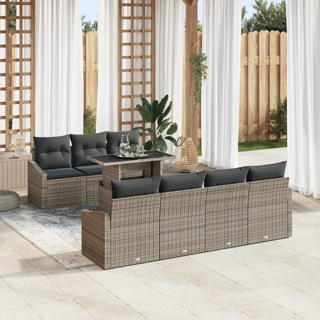 Tuin Sofa Set met kussen 8 pcs Grijs poly rattan is nu te koop bij PeponiXL, paradijselijk wonen!