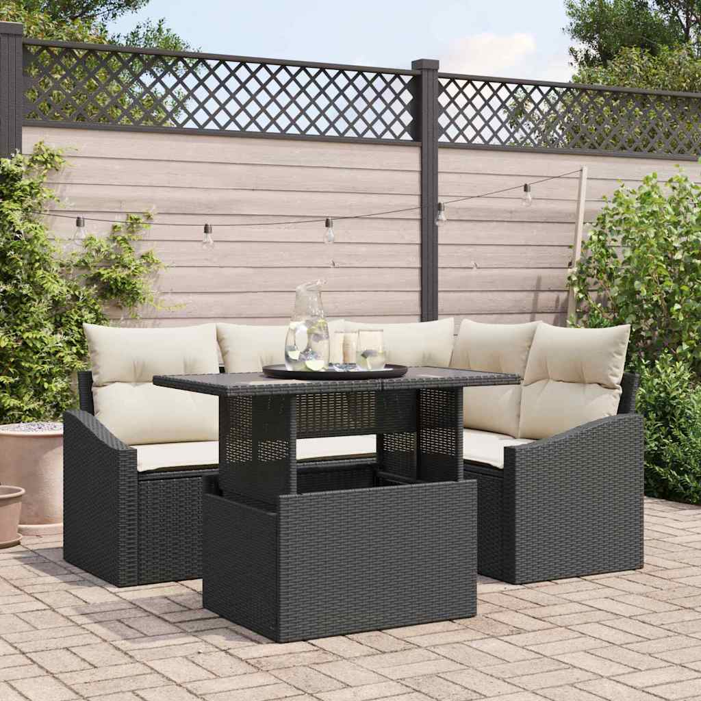 Tuin Sofa Set 5 st Zwart en Crème poly rattan is nu te koop bij PeponiXL, paradijselijk wonen!
