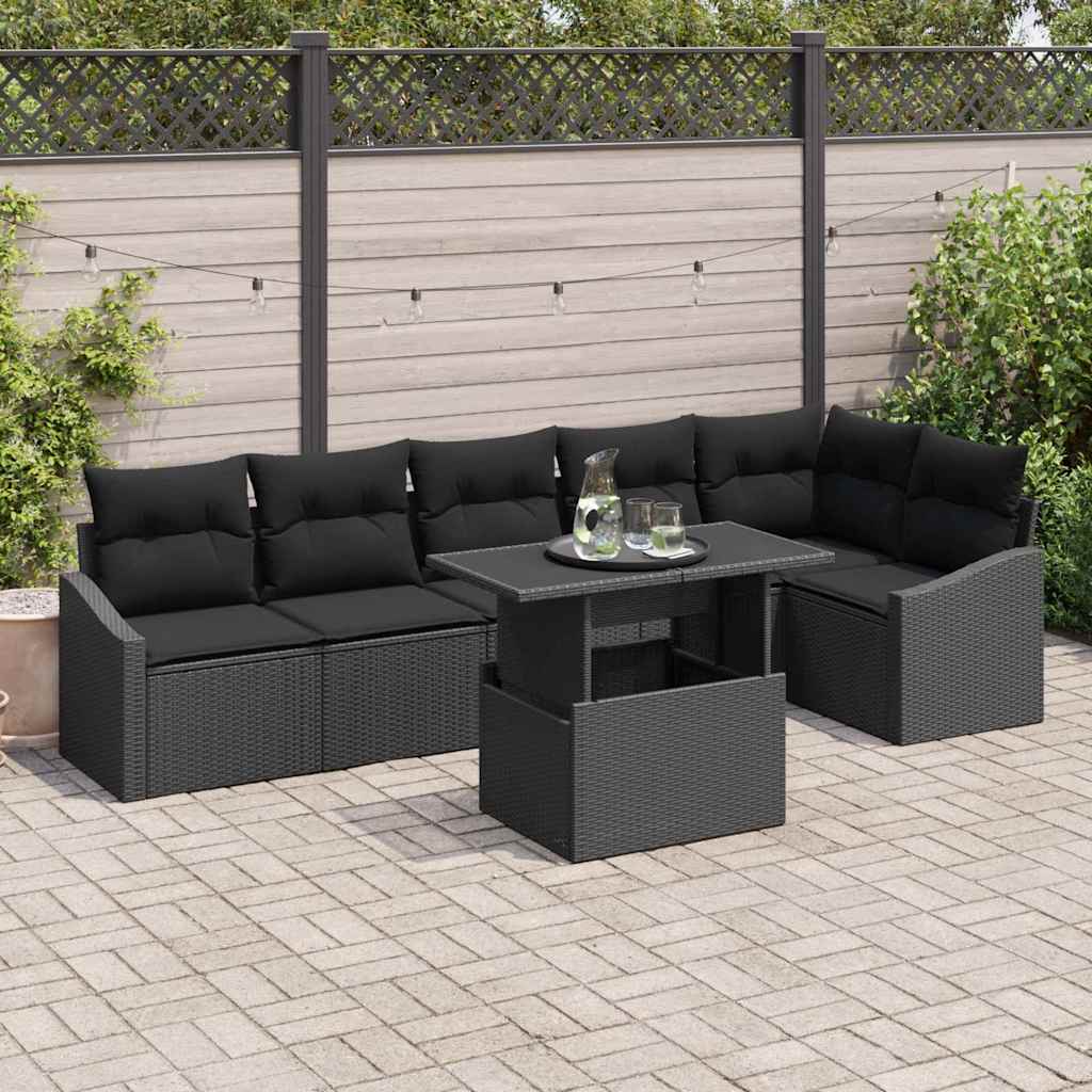 Tuin Sofa Set met kussen met opslag 7 pcs Zwart poly rattan is nu te koop bij PeponiXL, paradijselijk wonen!