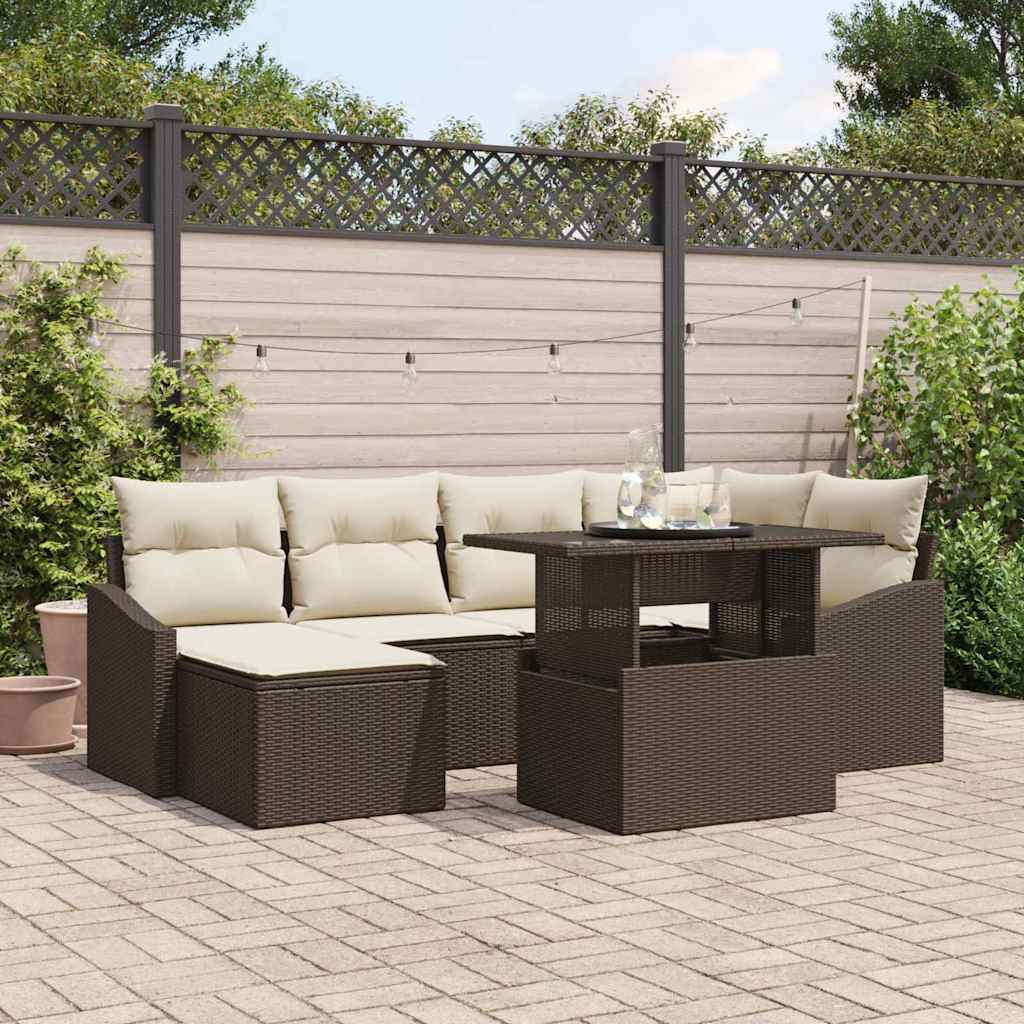 Tuin Sofa Set met kussen 7 pcs Bruin en crème is nu te koop bij PeponiXL, paradijselijk wonen!