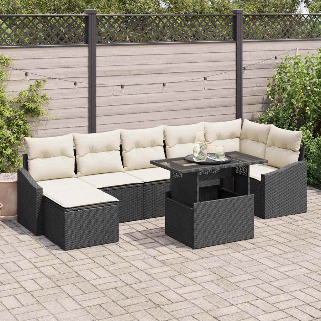 Tuin Sofa Set met kussen 8 pcs Zwart en Crème poly rattan is nu te koop bij PeponiXL, paradijselijk wonen!