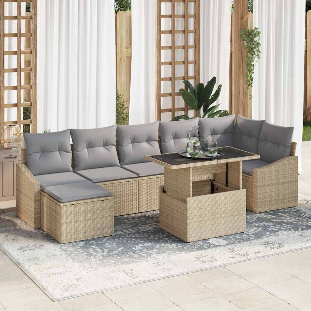 Tuin Sofa Set met kussen 8 pcs Beige en Licht Grijs poly rattan is nu te koop bij PeponiXL, paradijselijk wonen!