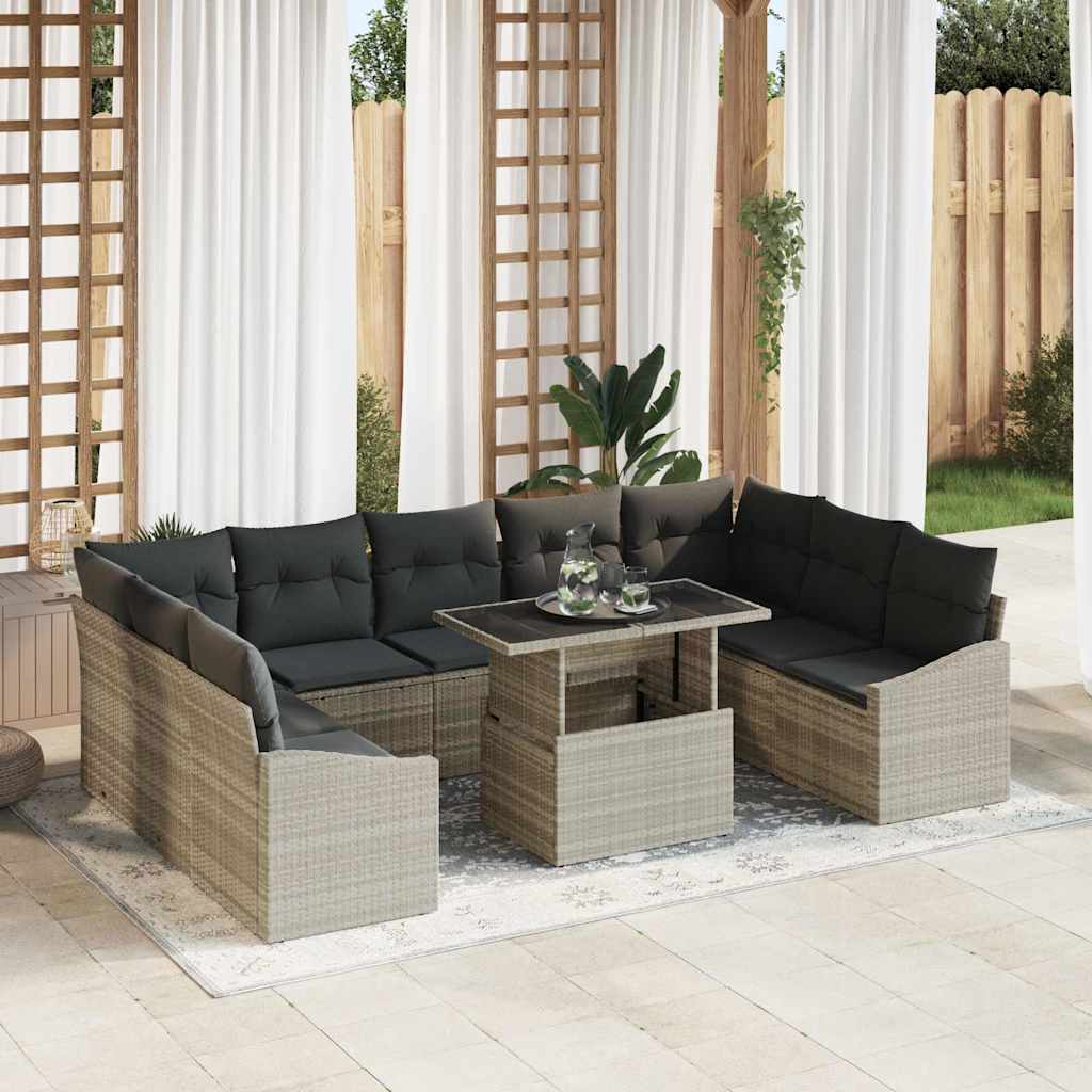 Bankstel met kussen 10 pcs Lichtgrijs poly rattan is nu te koop bij PeponiXL, paradijselijk wonen!