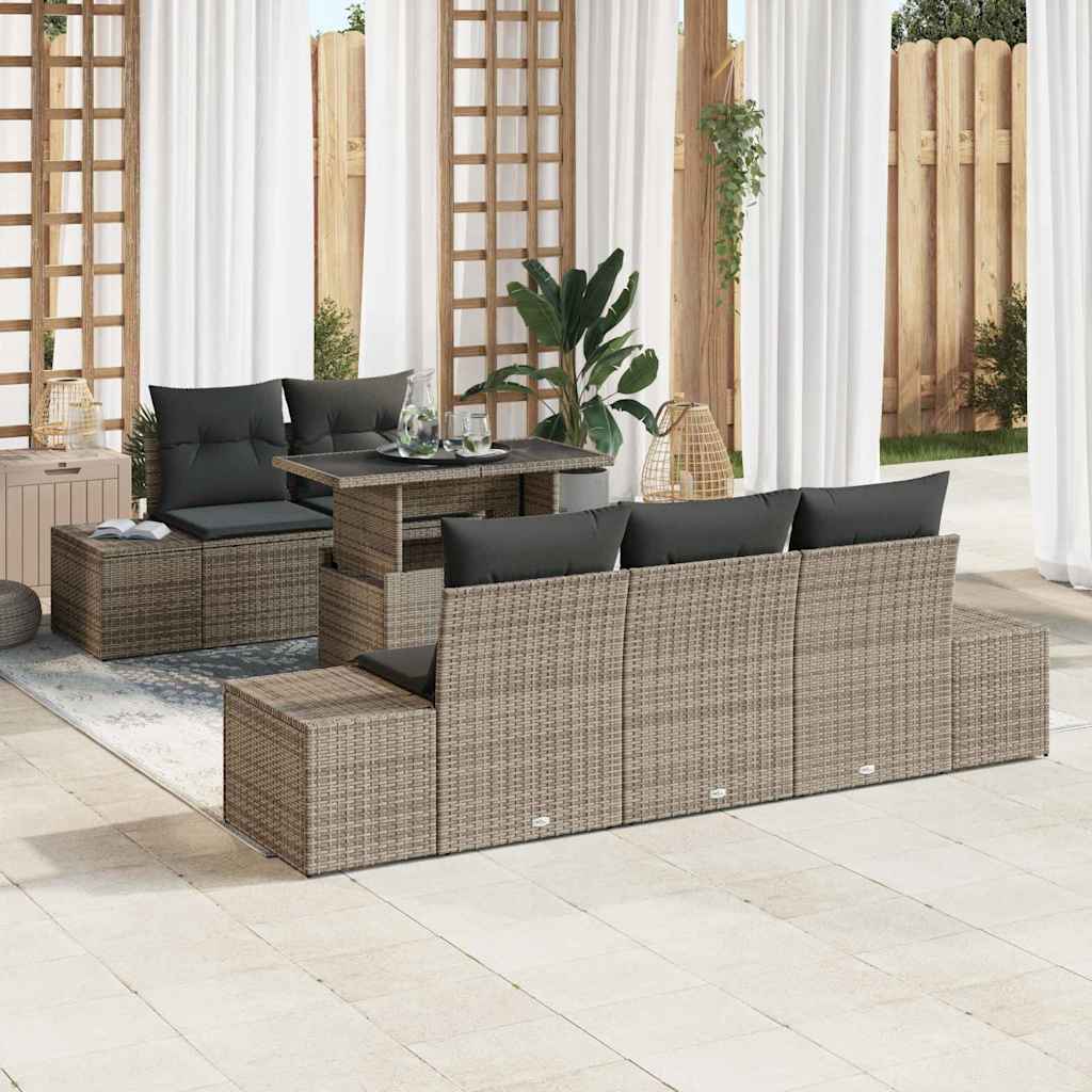 Bankstel met kussen 6 pcs Grijs poly rattan is nu te koop bij PeponiXL, paradijselijk wonen!