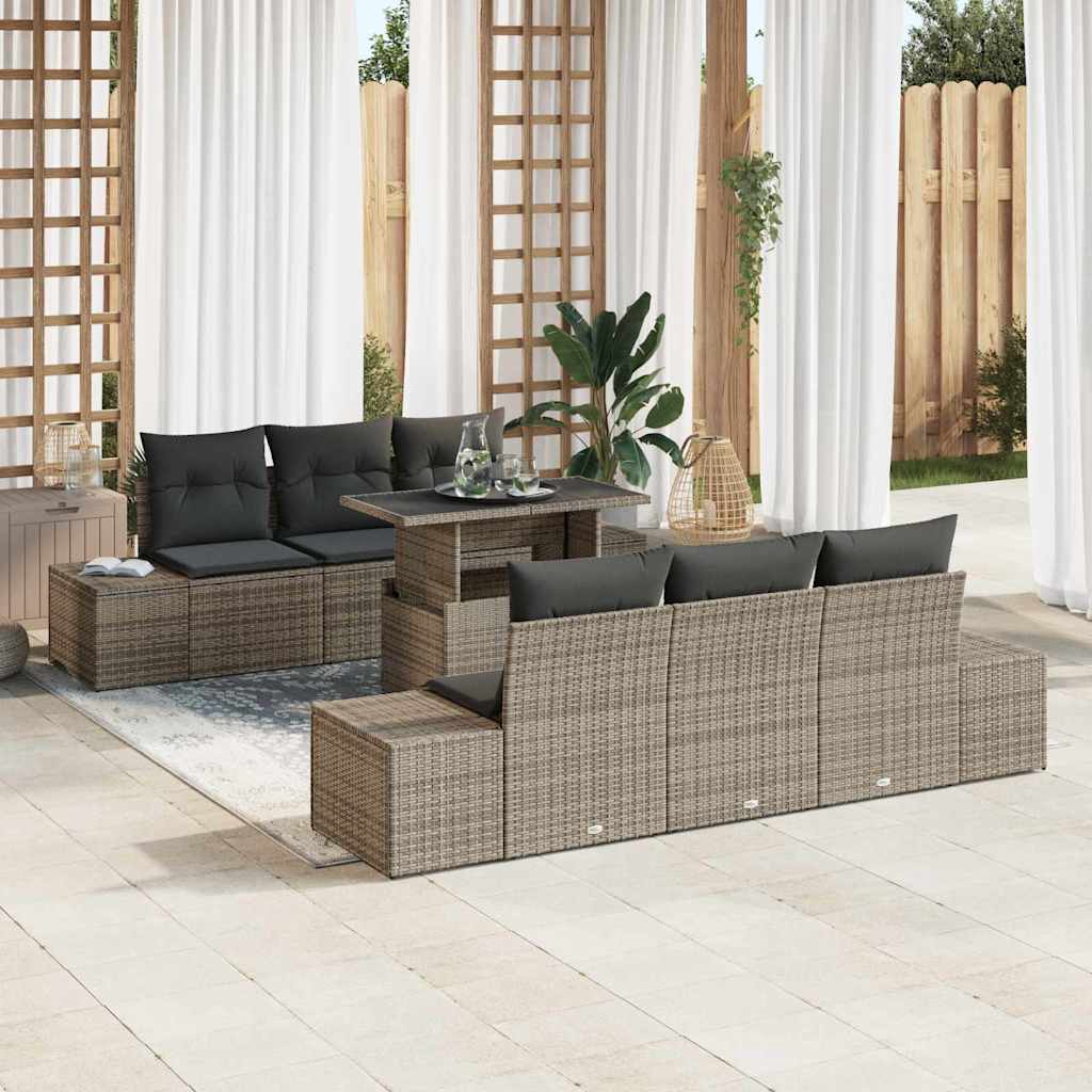 Bankstel met kussen 7 pcs Grijs poly rattan is nu te koop bij PeponiXL, paradijselijk wonen!