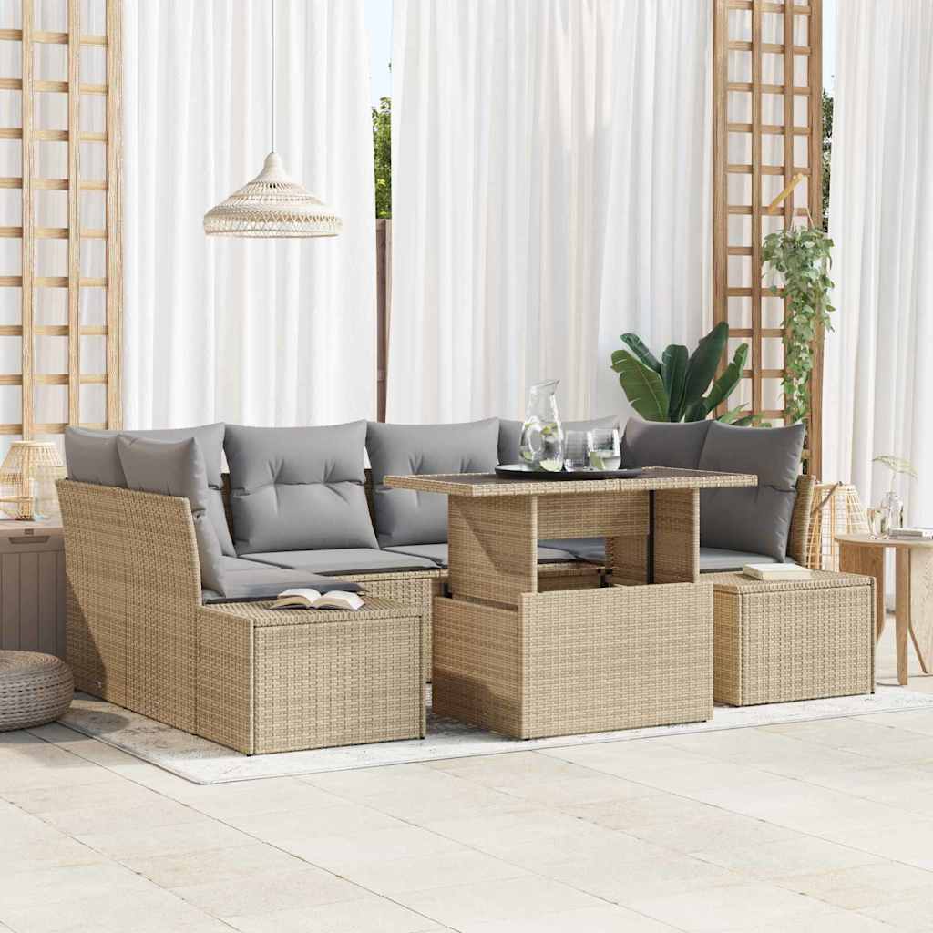 Bankstel met kussen 7 pcs Beige en Licht Grijs poly rattan is nu te koop bij PeponiXL, paradijselijk wonen!