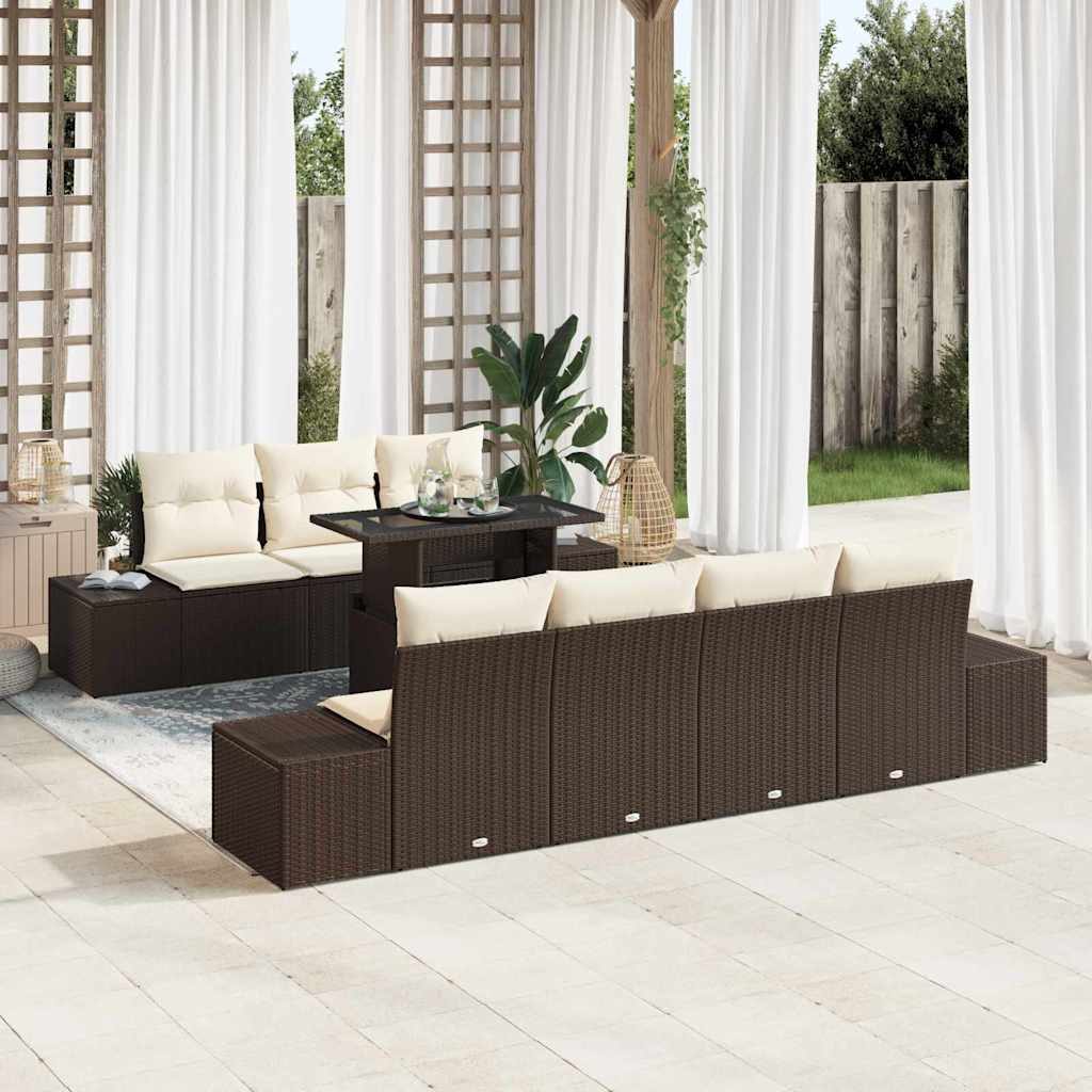 Bankstel met kussen 8 pcs Bruin en Crème poly rattan is nu te koop bij PeponiXL, paradijselijk wonen!