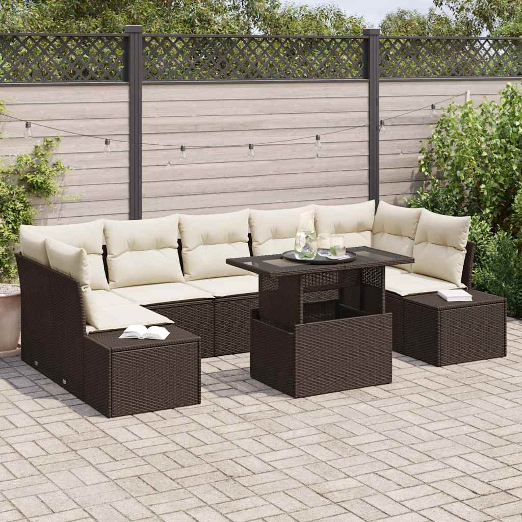 Bankstel met kussen 8 pcs Bruin en Crème poly rattan is nu te koop bij PeponiXL, paradijselijk wonen!