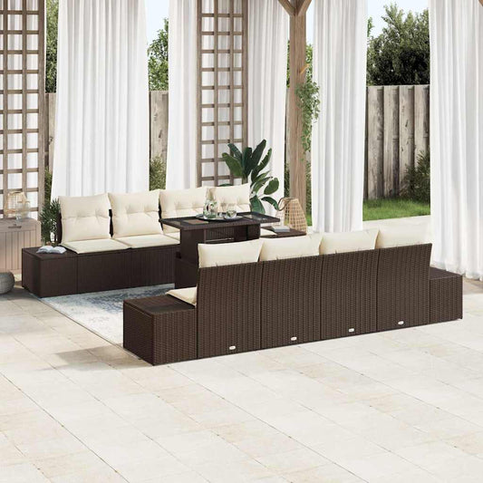 Tuin Sofa Set met kussen 9 pcs Bruin en Crème poly rattan is nu te koop bij PeponiXL, paradijselijk wonen!