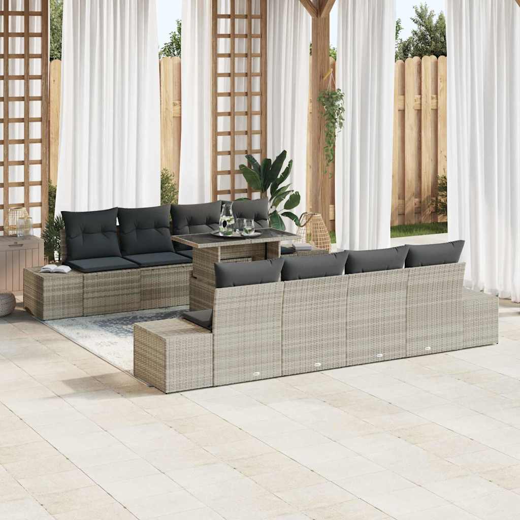 Tuin Sofa Set met kussen 9 pcs Lichtgrijs poly rattan is nu te koop bij PeponiXL, paradijselijk wonen!