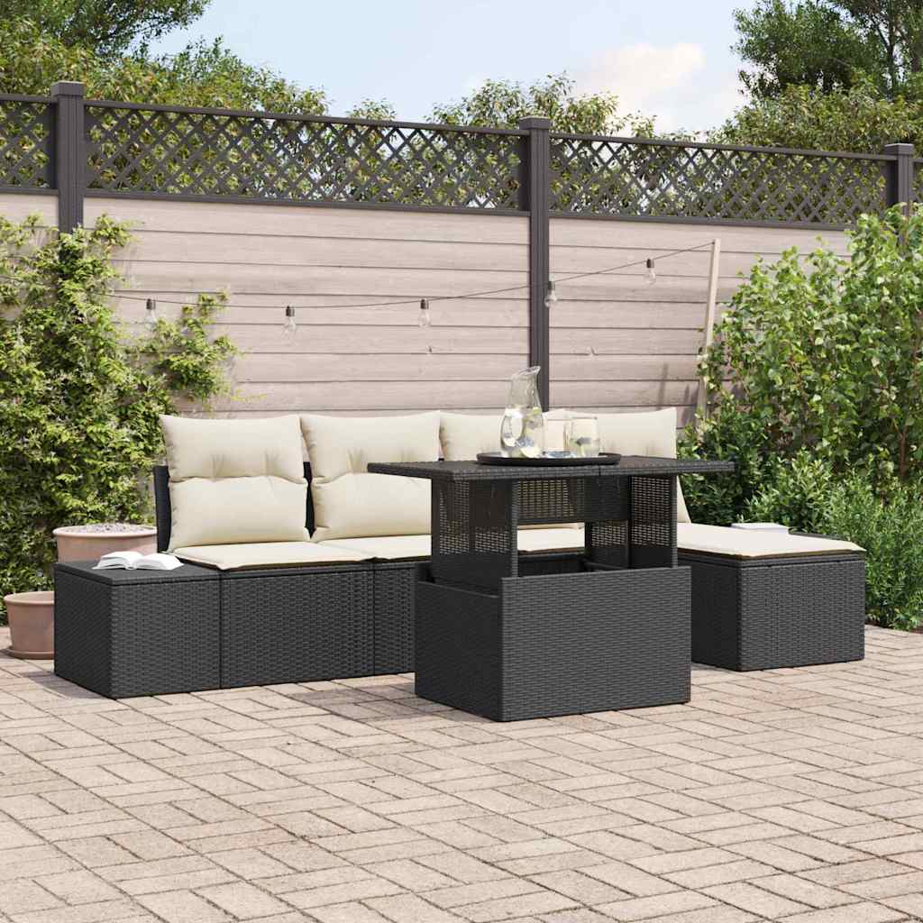 Tuin Sofa Set met kussen 6 pcs Zwart en Crème poly rattan is nu te koop bij PeponiXL, paradijselijk wonen!