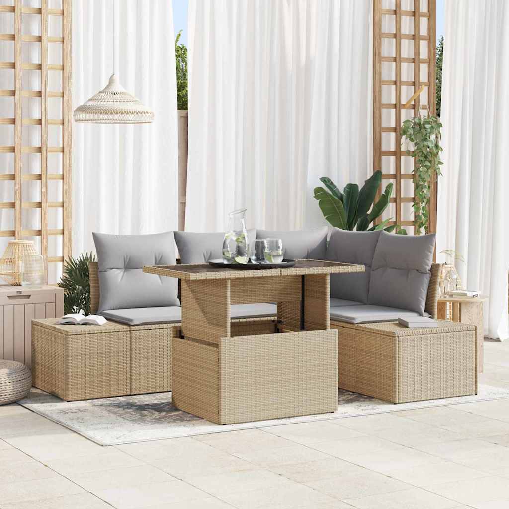 Tuin Sofa Set met kussen 5 pcs Beige en Licht Grijs poly rattan is nu te koop bij PeponiXL, paradijselijk wonen!