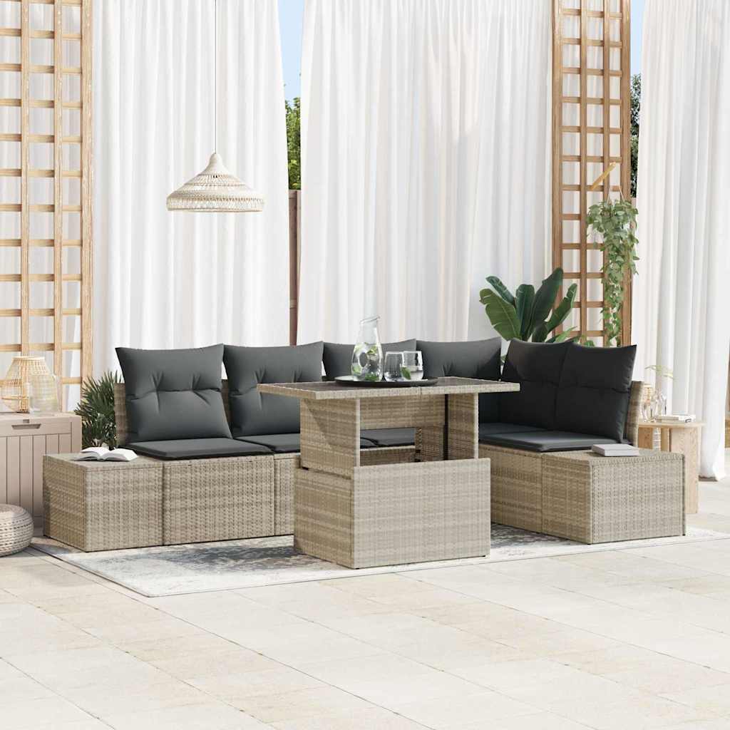 Tuin Sofa Set met kussen 6 pcs Lichtgrijs Poly riet is nu te koop bij PeponiXL, paradijselijk wonen!