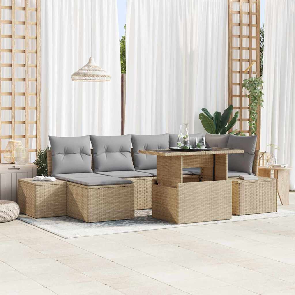 Tuin Sofa Set met kussen 7 pcs beige en lichtgrijs is nu te koop bij PeponiXL, paradijselijk wonen!