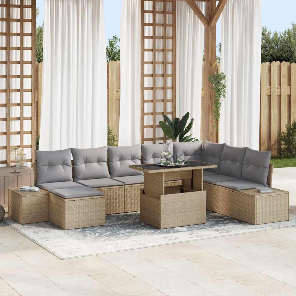 Tuin Sofa Set met kussen 9 pcs Beige en Licht Grijs poly rattan is nu te koop bij PeponiXL, paradijselijk wonen!