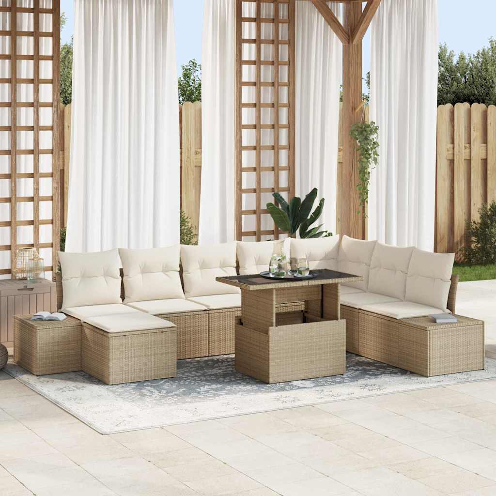 Tuin Sofa Set met kussen 9 pcs Beige en Crème poly rattan is nu te koop bij PeponiXL, paradijselijk wonen!
