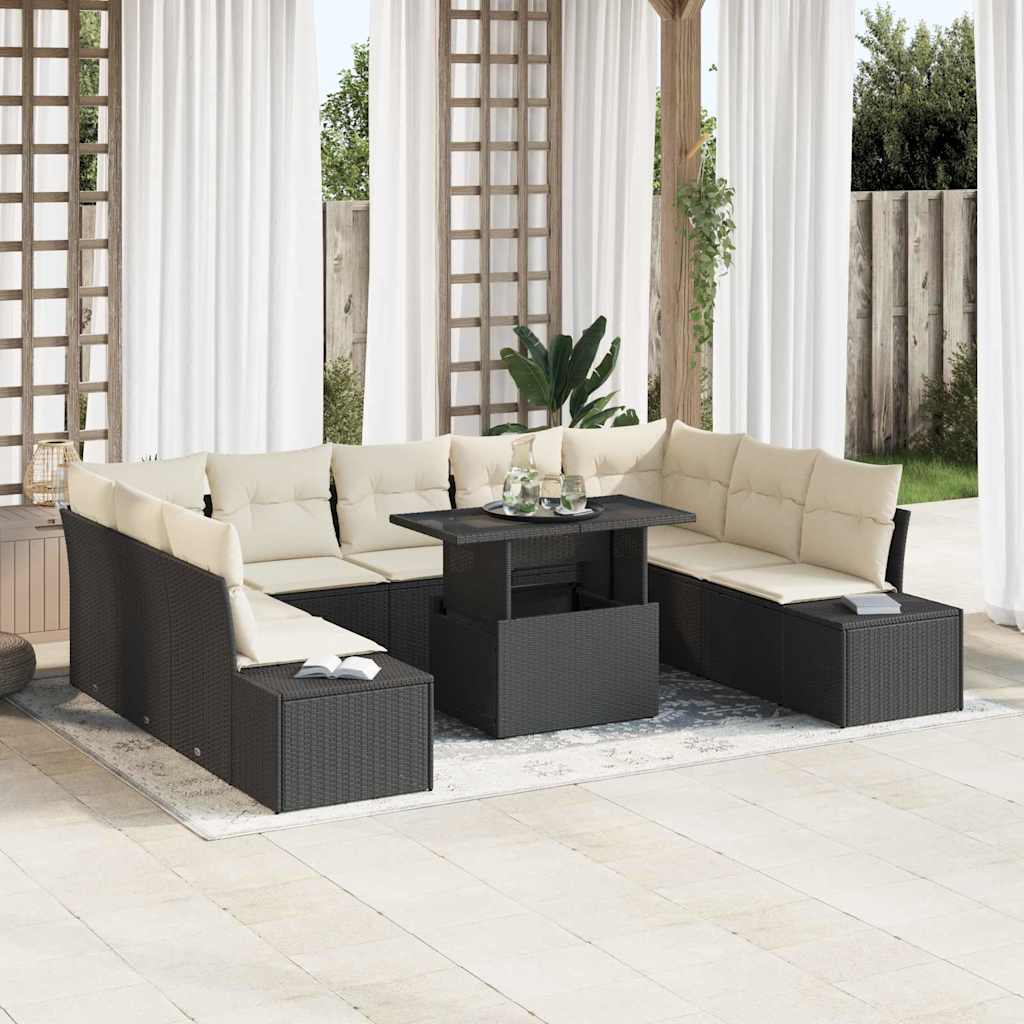 Tuin Sofa Set met kussen met opslag 10 pcs Zwart en crème is nu te koop bij PeponiXL, paradijselijk wonen!