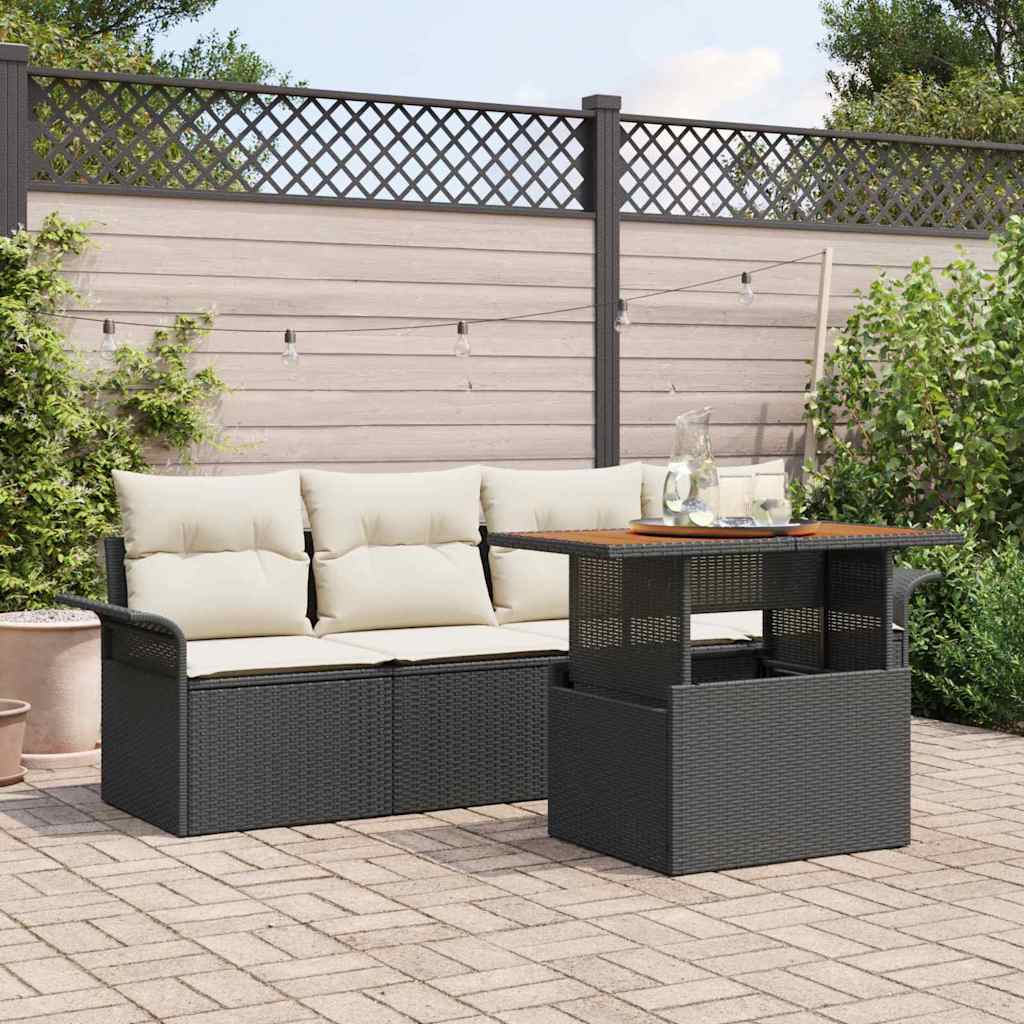 Tuinbankenset met kussen 5 pcs Zwart en Crème poly rattan is nu te koop bij PeponiXL, paradijselijk wonen!