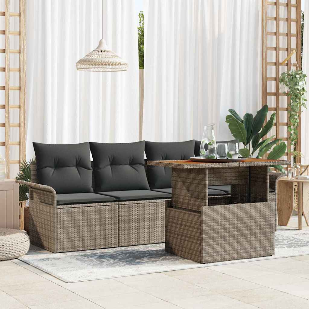 Tuinbankenset met kussen 5 pcs Grijs poly rattan is nu te koop bij PeponiXL, paradijselijk wonen!
