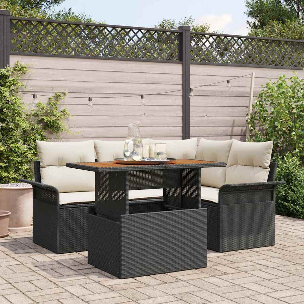 Tuin Sofa Set 5 st Zwart en crème is nu te koop bij PeponiXL, paradijselijk wonen!