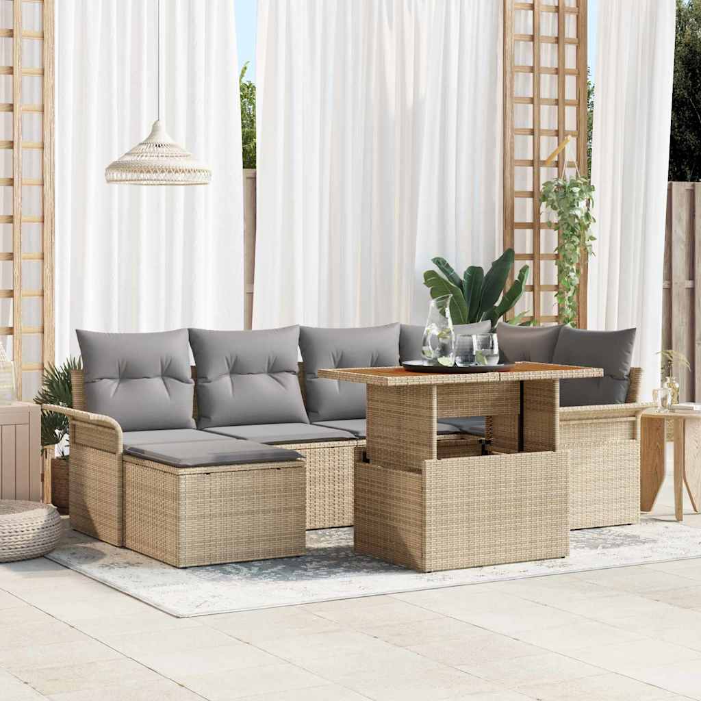Tuinbankenset met kussen 7 pcs Beige en Licht Grijs poly rattan is nu te koop bij PeponiXL, paradijselijk wonen!