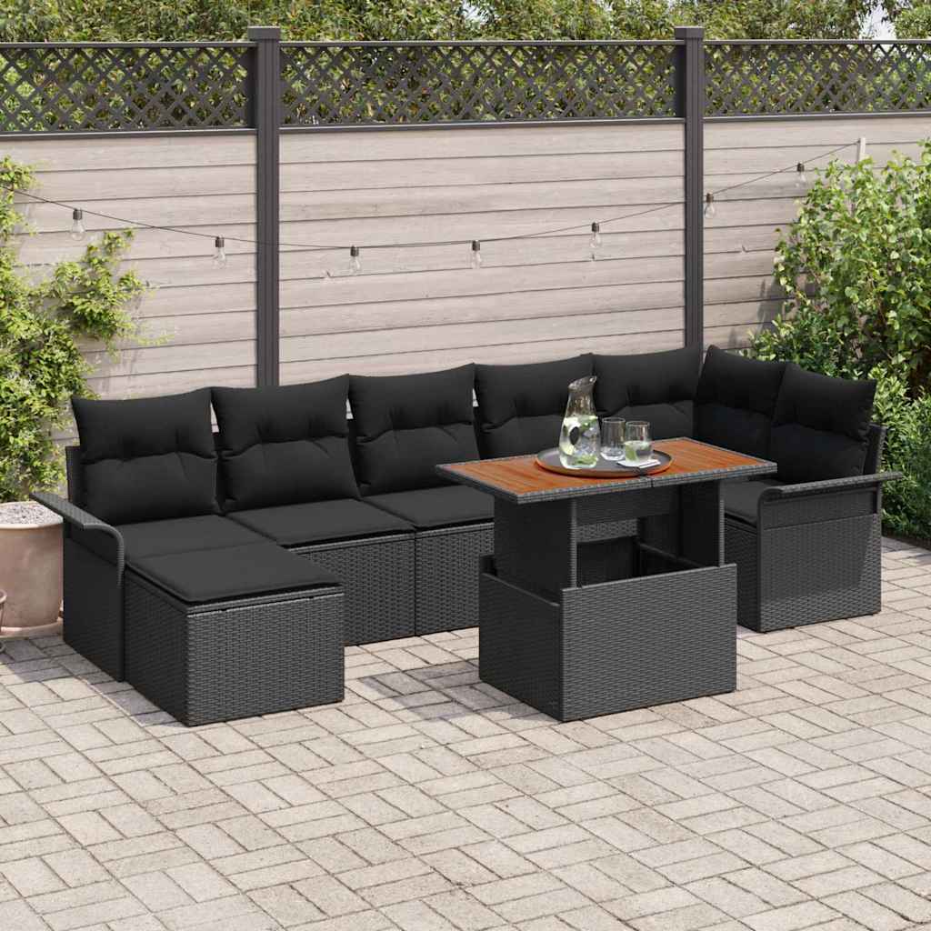 Tuinbankenset met kussen 8 pcs Zwart poly rattan is nu te koop bij PeponiXL, paradijselijk wonen!