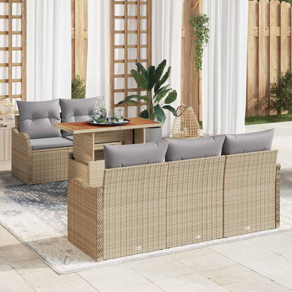 Tuinbankenset met kussen 6 pcs Beige en Licht Grijs poly rattan is nu te koop bij PeponiXL, paradijselijk wonen!