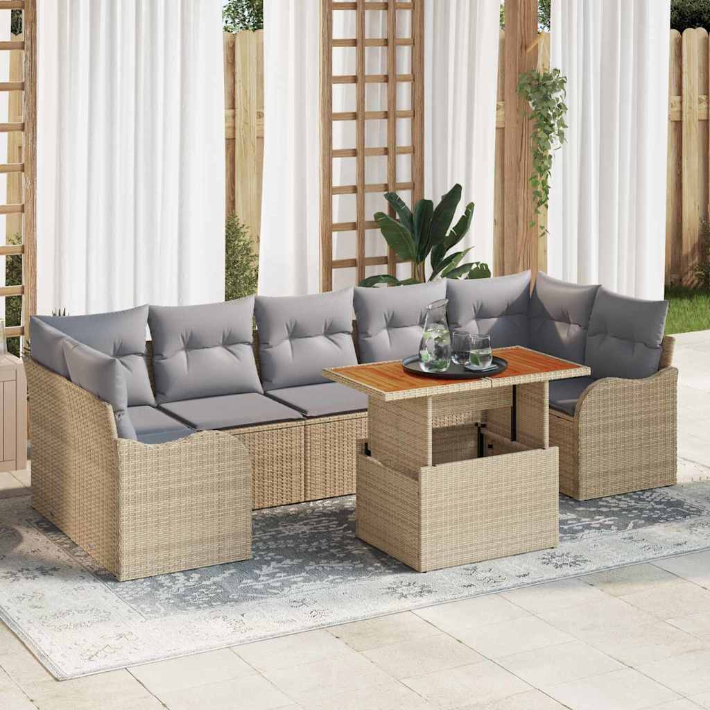 Tuinbankenset met kussen 8 pcs Beige en Licht Grijs poly rattan is nu te koop bij PeponiXL, paradijselijk wonen!