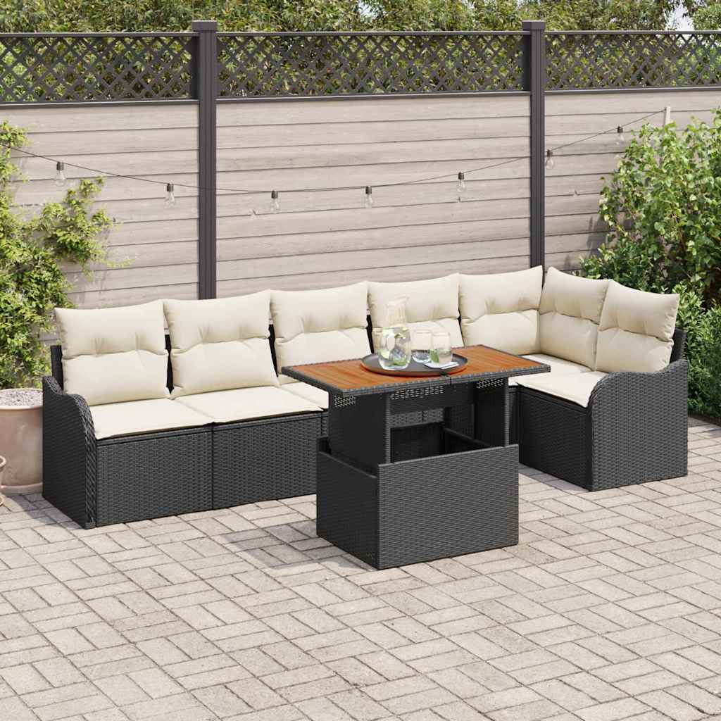 Tuin Sofa Set met kussen 7 pcs Zwart en crème is nu te koop bij PeponiXL, paradijselijk wonen!