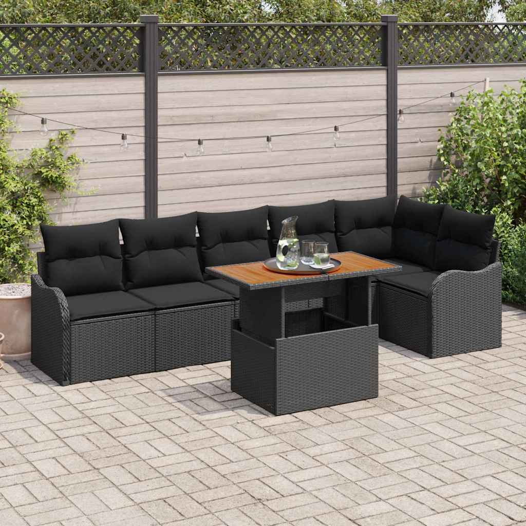 Tuin Sofa Set met kussen 7 pcs Zwart is nu te koop bij PeponiXL, paradijselijk wonen!