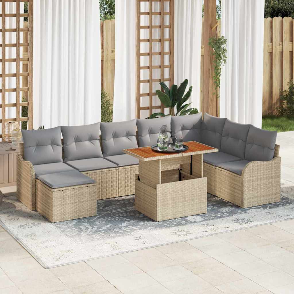 Tuin Sofa Set met kussen met opslag 9 pcs beige en lichtgrijs is nu te koop bij PeponiXL, paradijselijk wonen!