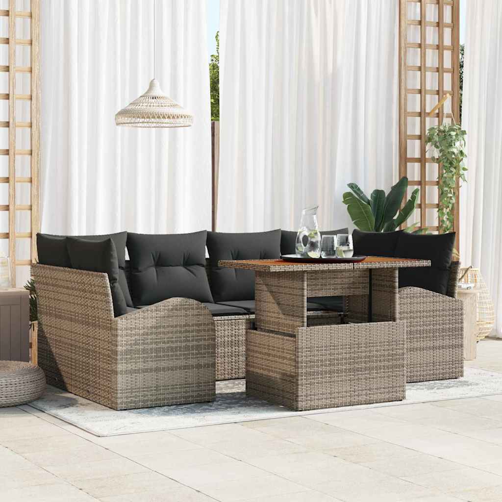 Tuin Sofa Set met kussen 7 pcs Grijs is nu te koop bij PeponiXL, paradijselijk wonen!