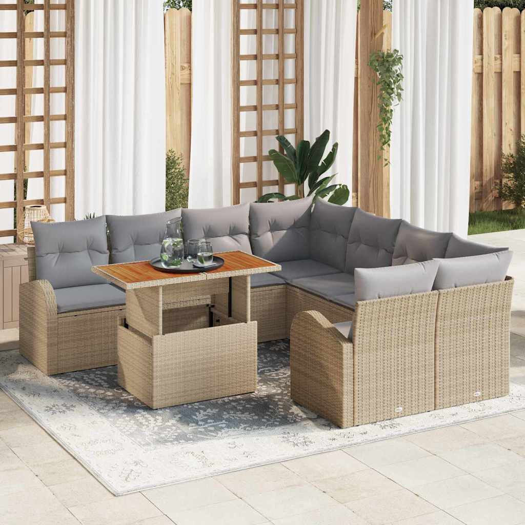 Tuin Sofa Set met kussen 9 pcs beige en lichtgrijs is nu te koop bij PeponiXL, paradijselijk wonen!