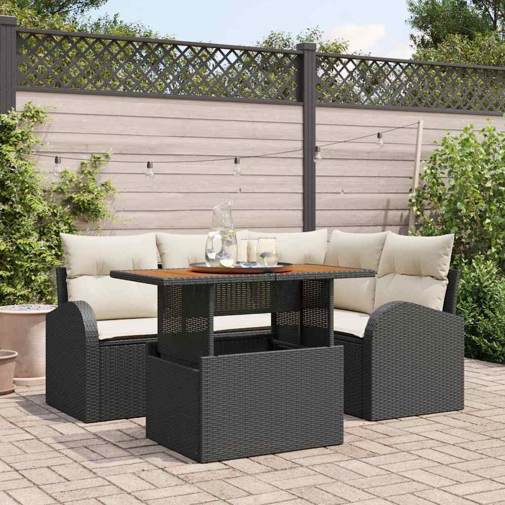 Tuin Sofa Set 5 st Zwart en crème is nu te koop bij PeponiXL, paradijselijk wonen!