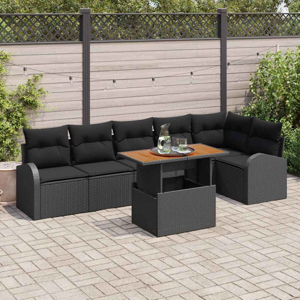 Tuin Sofa Set met kussen 7 pcs Zwart is nu te koop bij PeponiXL, paradijselijk wonen!