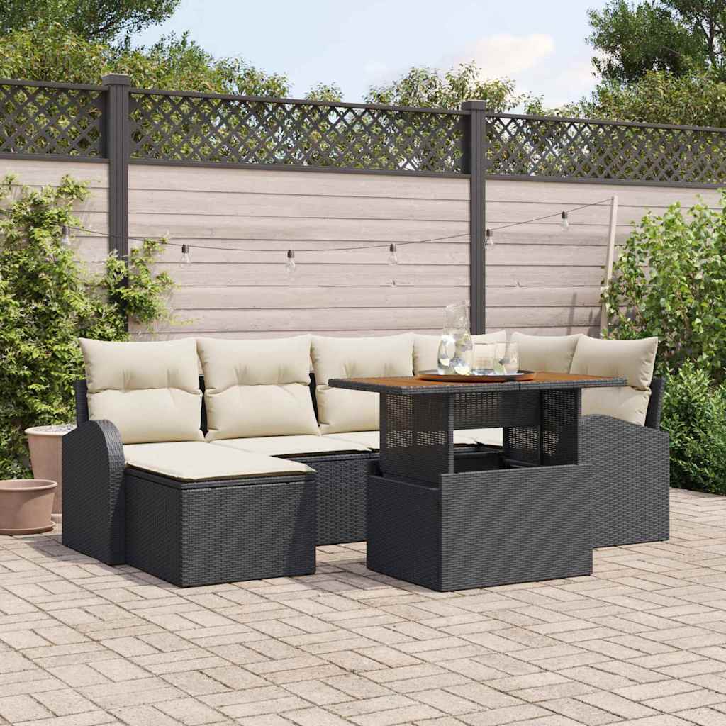 Tuin Sofa Set 7 st Zwart en crème is nu te koop bij PeponiXL, paradijselijk wonen!