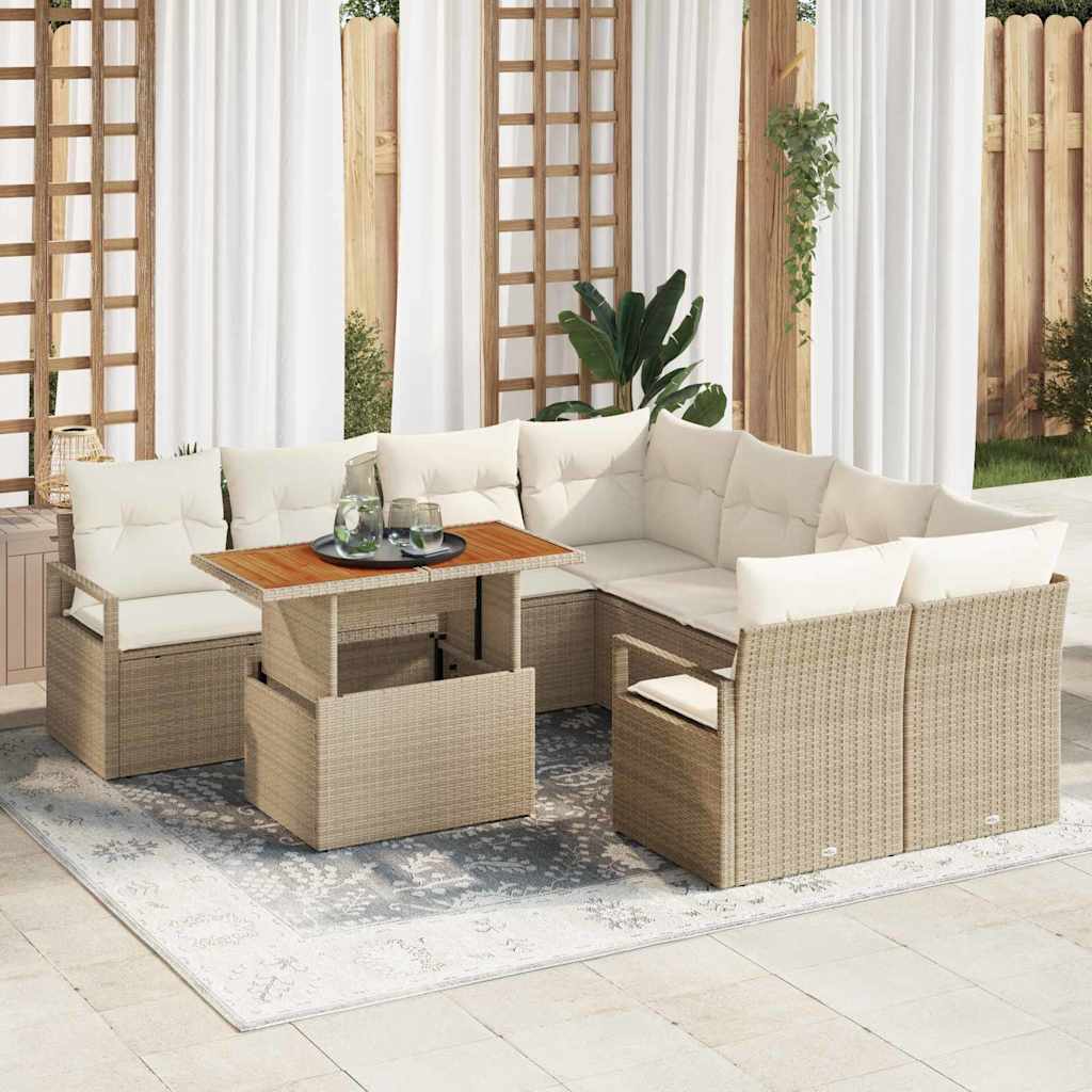 Tuin Eetset met kussen 9 pcs Beige en Crème is nu te koop bij PeponiXL, paradijselijk wonen!