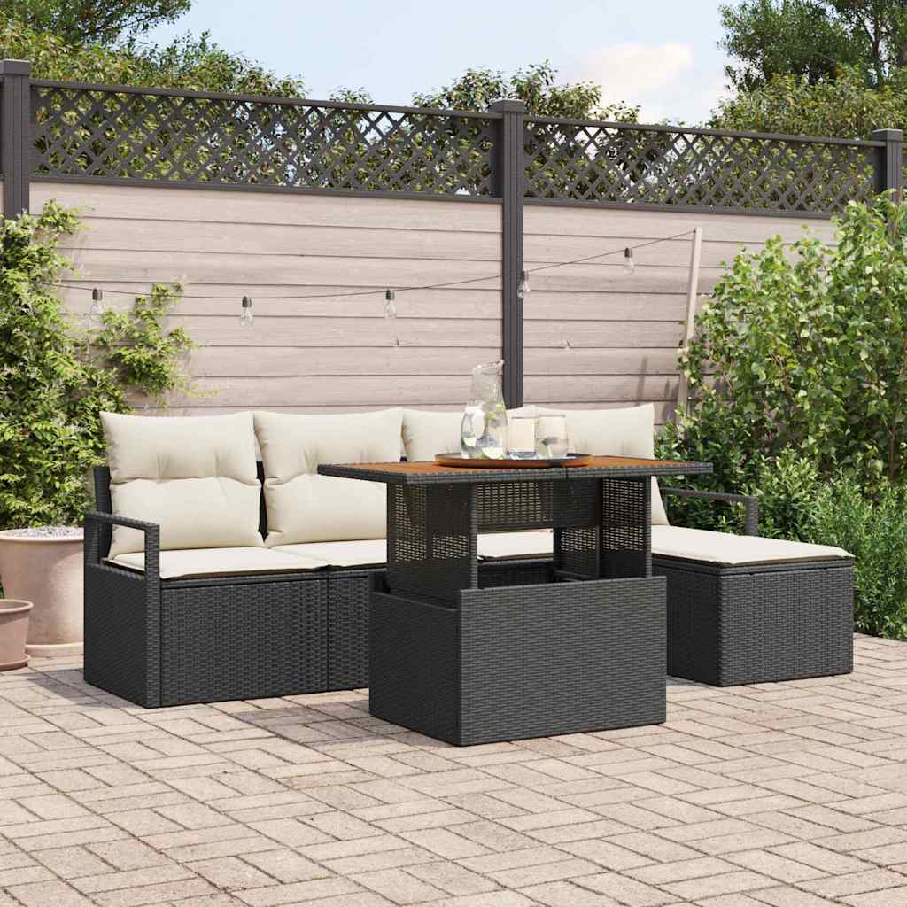 Tuin Eetset met kussen 6 pcs Zwart en Crème is nu te koop bij PeponiXL, paradijselijk wonen!